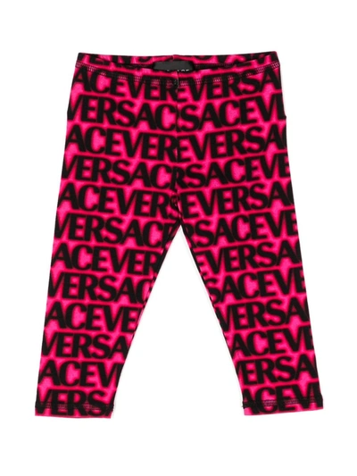Versace Babies' Girls Pink Cotton Logo Leggings