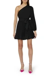 Milly Linden Pleated One-shoulder Flounce Mini Dress In Black