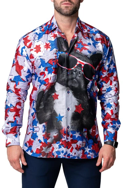 Maceoo Fibonacci Independentdog Cotton Button-up Shirt In Blue