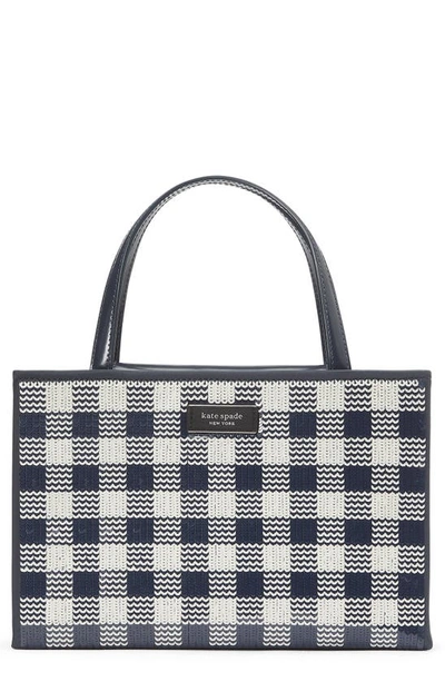 Kate Spade Sam Icon Small Sequin Gingham Embellished Tote Bag In Blazer Blue Multi