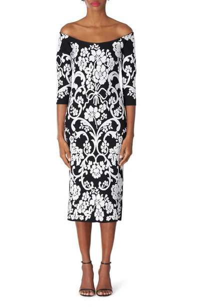 Carolina Herrera Off Shoulder Scoop Neck Fitted Mid Knit Dress In White