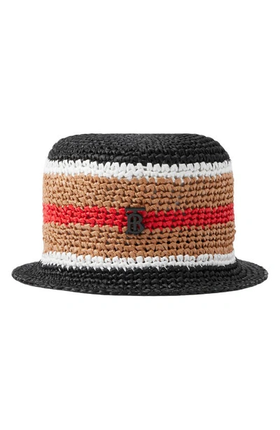 Burberry Tb Monogram Striped Bucket Hat In Cream