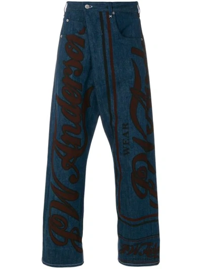 Jw Anderson Printed Fold Front Jeans In Blue