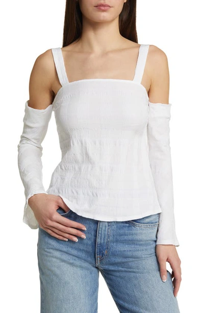 Topshop Textured Cold Shoulder Top In Ivory-white