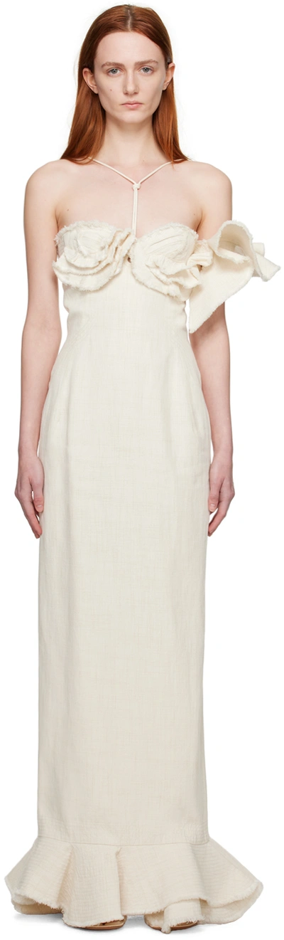 Jacquemus Off-white Le Raphia 'la Robe Artichaut' Maxi Dress In Off White