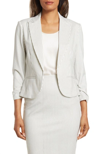 Amanda & Chelsea Amanda And Chelsea 3/4 Ruched Blazer In Grey/white