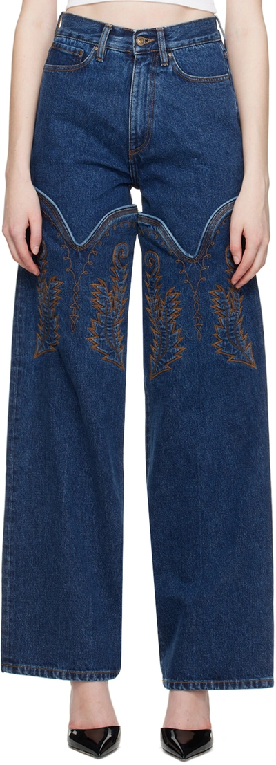 Y/project Cowboy Cuff Jeans In Blue