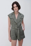 Jonathan Simkhai Carlotta Utility Romper In Verde