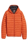 Save The Duck Akiva Nylon Puffer Jacket In Ginger Orange Lining Tartan