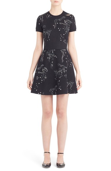 Valentino Cloud Jacquard Knit Fit & Flare Dress In Black Multi | ModeSens