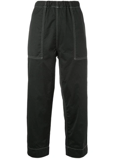 Bassike Straight Leg Stitch Detail Trousers In Black