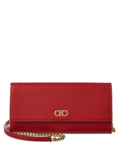 Ferragamo Gancio Leather Chain Wallet In Red