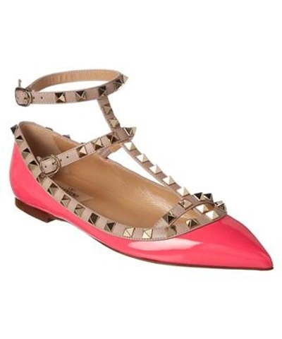 Valentino Garavani Rockstud Patent Ballerina Flat In Pink