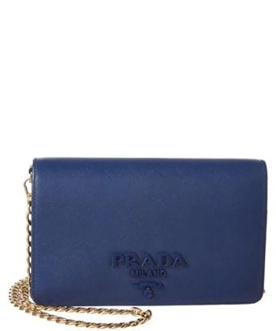 Prada Monochrome Saffiano Leather Wallet On Chain In Blue
