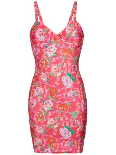 Amir Slama Floral Print Fitted Dress In Pink