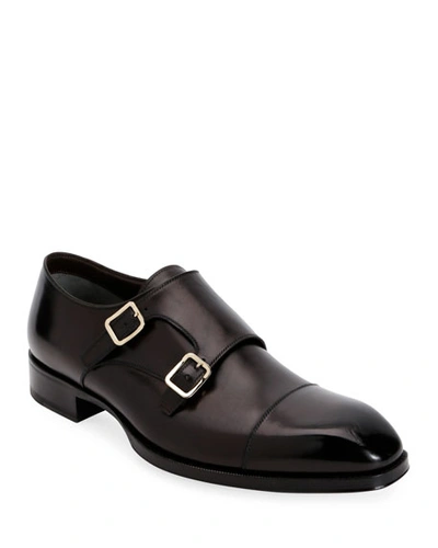 Tom Ford Men's Elkan Double-monk Leather Loafers In Grey