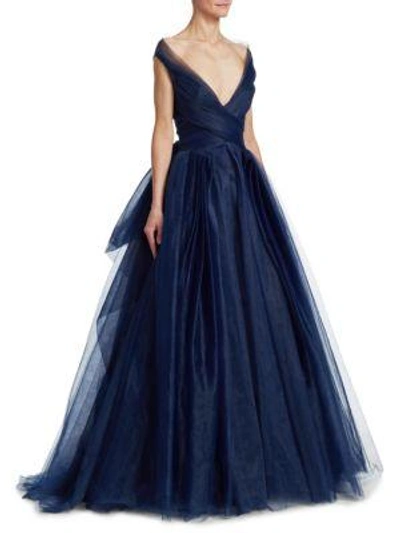 Zac Posen Convertible Tulle Ball Gown In Navy