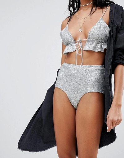 Motel High Waist Hot Pants In Sequin Two-piece - Silver