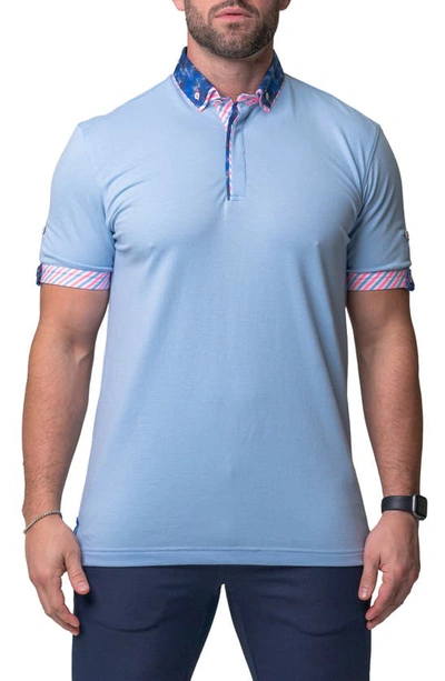 Maceoo Mozart Solide Waveslight Jersey Button-down Polo In Blue