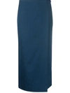 Tory Burch Faux-wrap Faille Midi Skirt In Blue