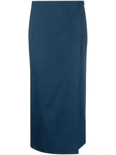Tory Burch Faux-wrap Faille Midi Skirt In Blue