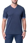 Maceoo Vivaldi Solid Monkey Blue V-neck T-shirt