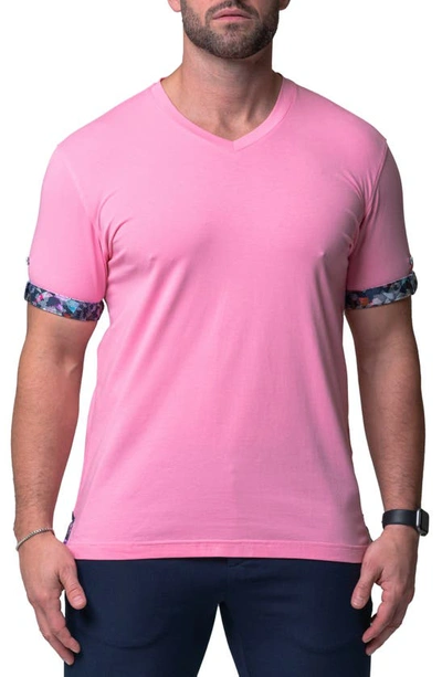 Maceoo Vivaldi Solid Trip Pink V-neck T-shirt