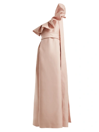 Valentino One-shoulder Ruffle Light-gazaar Full Evening Gown In Blossom-pink