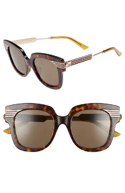 Gucci Metal & Acetate Square Sylvie Web Sunglasses, Brown Pattern In Dark Havana/ Gold
