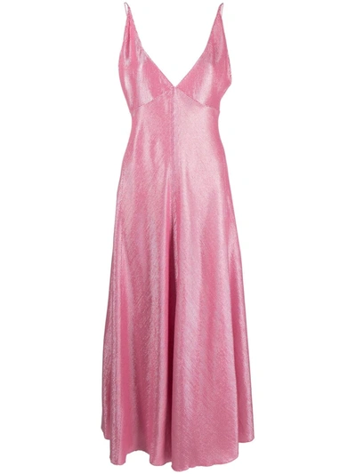 Forte Forte Metallic Plunging V-neck Dress In Pink