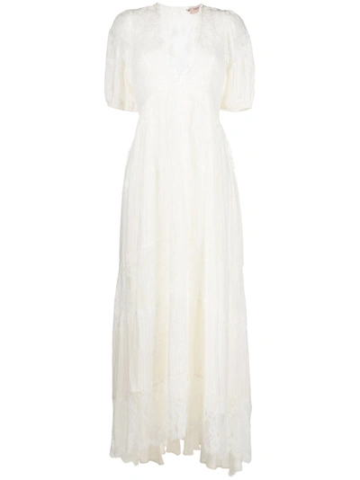 Twinset Long Lace Cotton Dress In Ivory