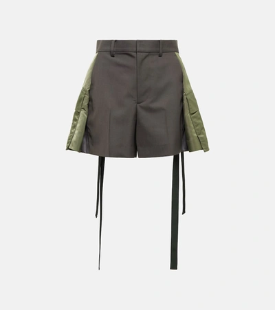 Sacai Wool-blend And Twill Shorts In Brown