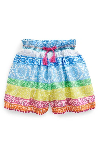 Boden Kids' Floral Stripe Cotton Shorts In Multi Blue Wallpaper Stripe