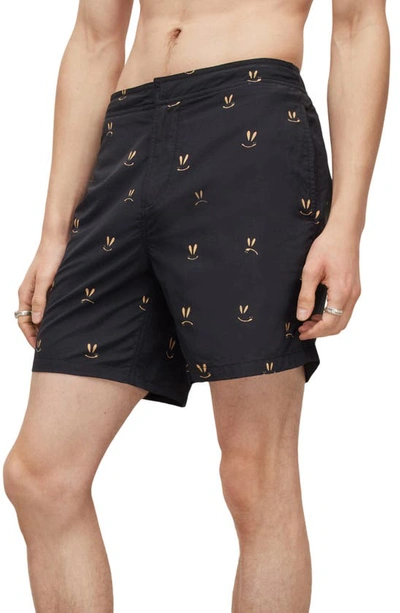 Allsaints Emotive Swim Trunks In Jet Blacky