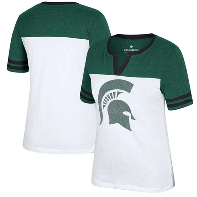 Colosseum Women's  White, Heather Green Michigan State Spartans Frost Yourself Notch Neck T-shirt In White,heather Green
