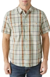 Lucky Brand Plaid Short Sleeve Cotton Button-up Workwear Shirt In Green Stripe