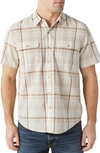 Lucky Brand Plaid Short Sleeve Cotton Button-up Workwear Shirt In Beige Multi