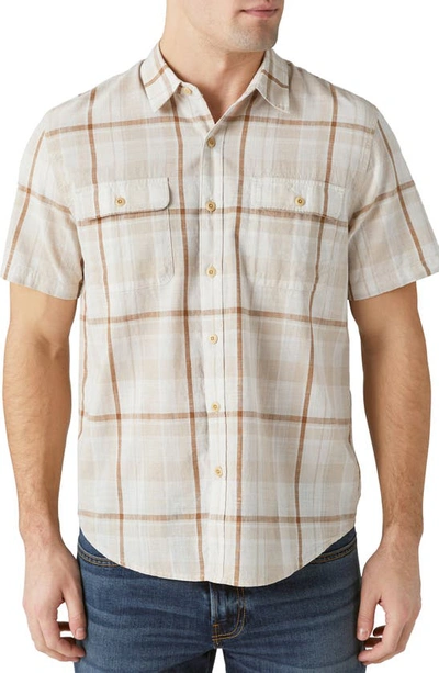 Lucky Brand Plaid Short Sleeve Cotton Button-up Workwear Shirt In Beige Multi
