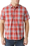 Lucky Brand Plaid Short Sleeve Cotton Button-up Workwear Shirt In Red Plaid