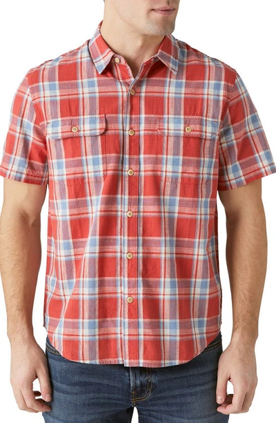 Lucky Brand Plaid Short Sleeve Cotton Button-up Workwear Shirt In Red Plaid