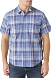 Lucky Brand Plaid Short Sleeve Cotton Button-up Workwear Shirt In Blue Plaid