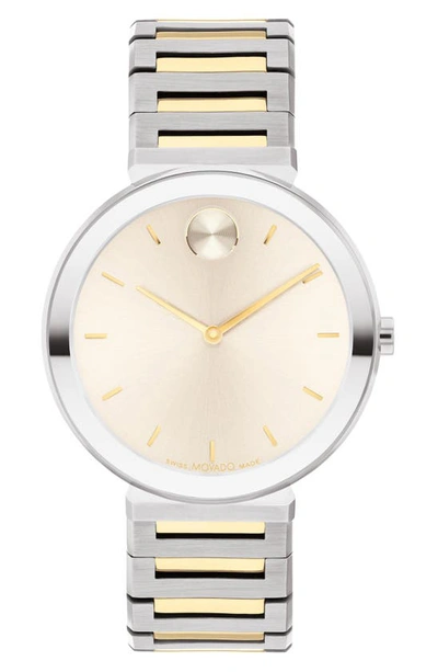 Movado Women's Bold Horizon Swiss Quartz Two Tone Stainless Steel Watch 34mm In Two Tone  / Gold Tone / Taupe / Yellow
