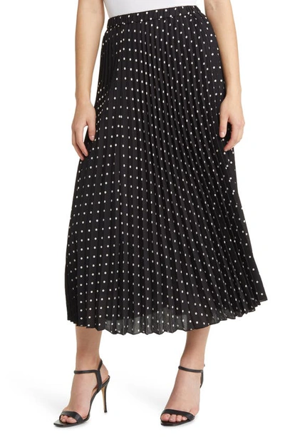 Anne Klein Polka Dot Pleat Midi Skirt In Black