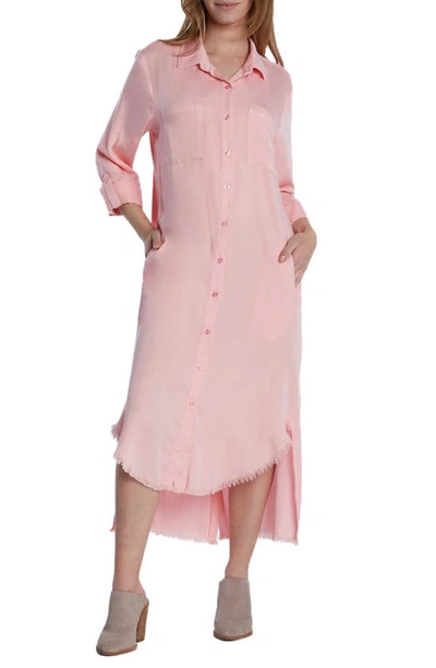 Wash Lab Denim Chill Out Shirtdress In Crystal Rose (fringe Hem)