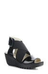 Fly London Yuba Platform Wedge Sandal In Black Luxor