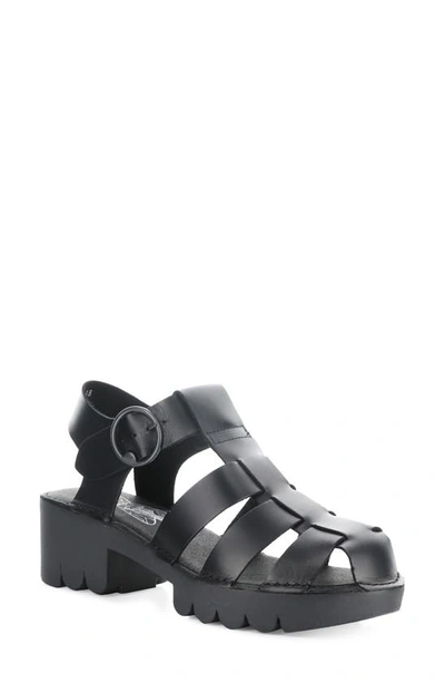 Fly London Emme Platform Fisherman Sandal In Black/ Black Bridle