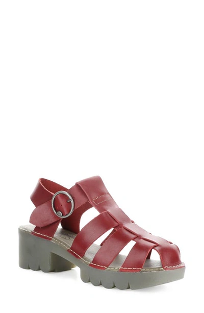 Fly London Emme Platform Fisherman Sandal In Red Bridle
