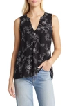 Bobeau Rudy Inverted Pleat Sleeveless Blouse In Black Stencil