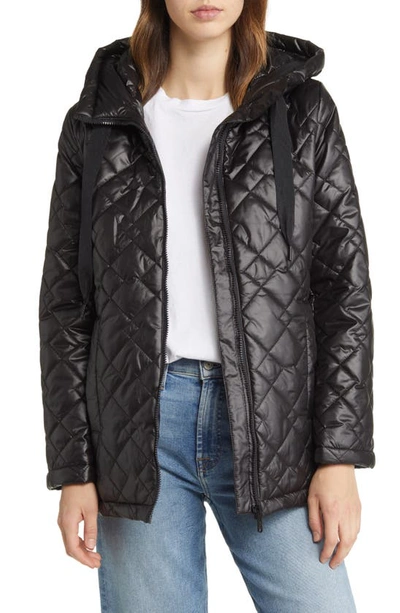 Shop Sam Edelman Hooded Water Repellent Quilted Puffer Jacket In Black