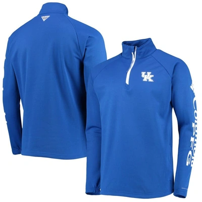 Columbia Royal Kentucky Wildcats Terminal Tackle Fleece Raglan Omni-shade Quarter-zip Jacket